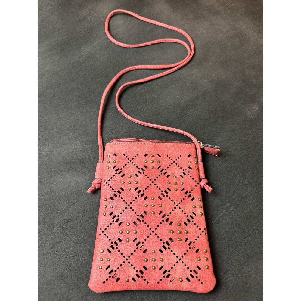 Hey Beautiful Crossbody Phone Bag Pink Faux Leather Studded Small Purse